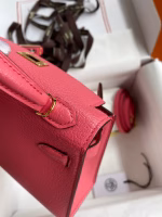 Hermes Kelly Mini II Sellier Handmade Bag In Rose Lipstick Chevre Mysore Leather - Image 2