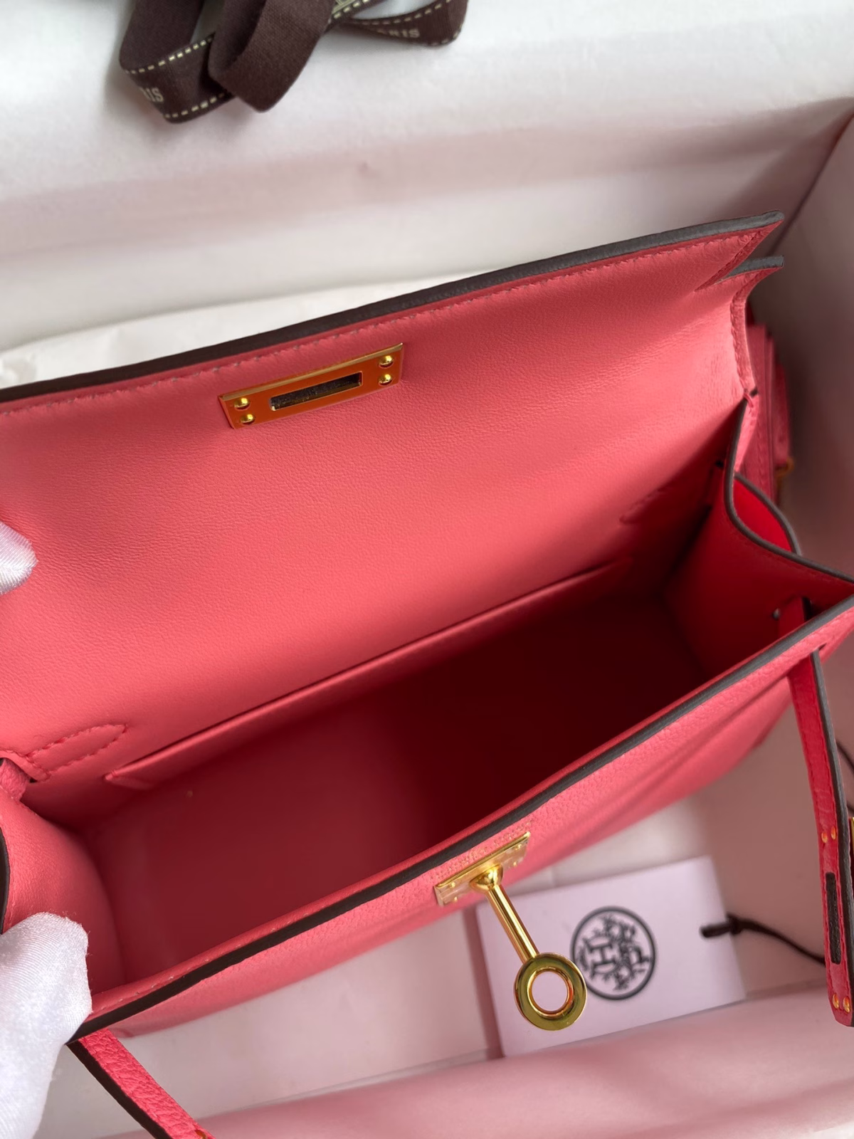 Hermes Kelly Mini II Sellier Handmade Bag In Rose Lipstick Chevre Mysore Leather - Image 7