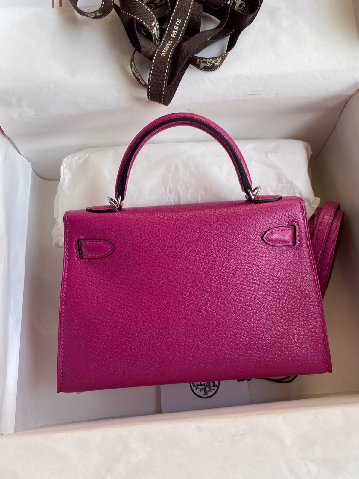 Hermes Kelly Mini II Sellier Handmade Bag In Rose Purple Chevre Mysore Leather - Image 8