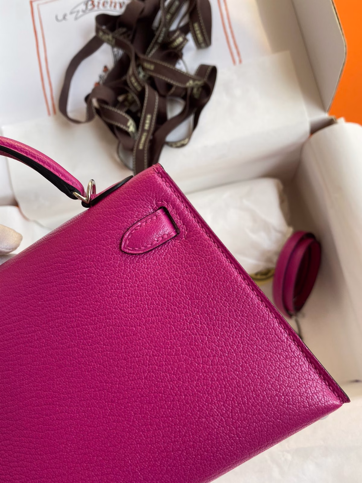Hermes Kelly Mini II Sellier Handmade Bag In Rose Purple Chevre Mysore Leather - Image 3