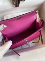 Hermes Kelly Mini II Sellier Handmade Bag In Rose Purple Chevre Mysore Leather - Image 6