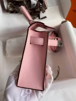 Hermes Kelly Mini II Sellier Handmade Bag In Rose Sakura Chevre Mysore Leather - Image 2