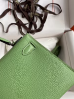 Hermes Kelly Mini II Sellier Handmade Bag In Vert Criquet Chevre Mysore Leather - Image 9