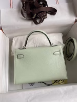 Hermes Kelly Mini II Sellier Handmade Bag In Vert Fizz Chevre Mysore Leather - Image 6