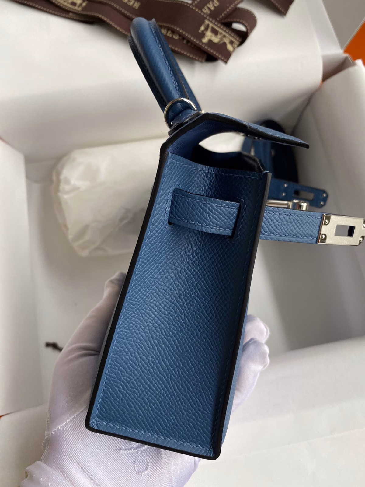 Hermes Kelly Mini II Sellier Handmade Bag In Blue Agate Epsom Calfskin - Image 2
