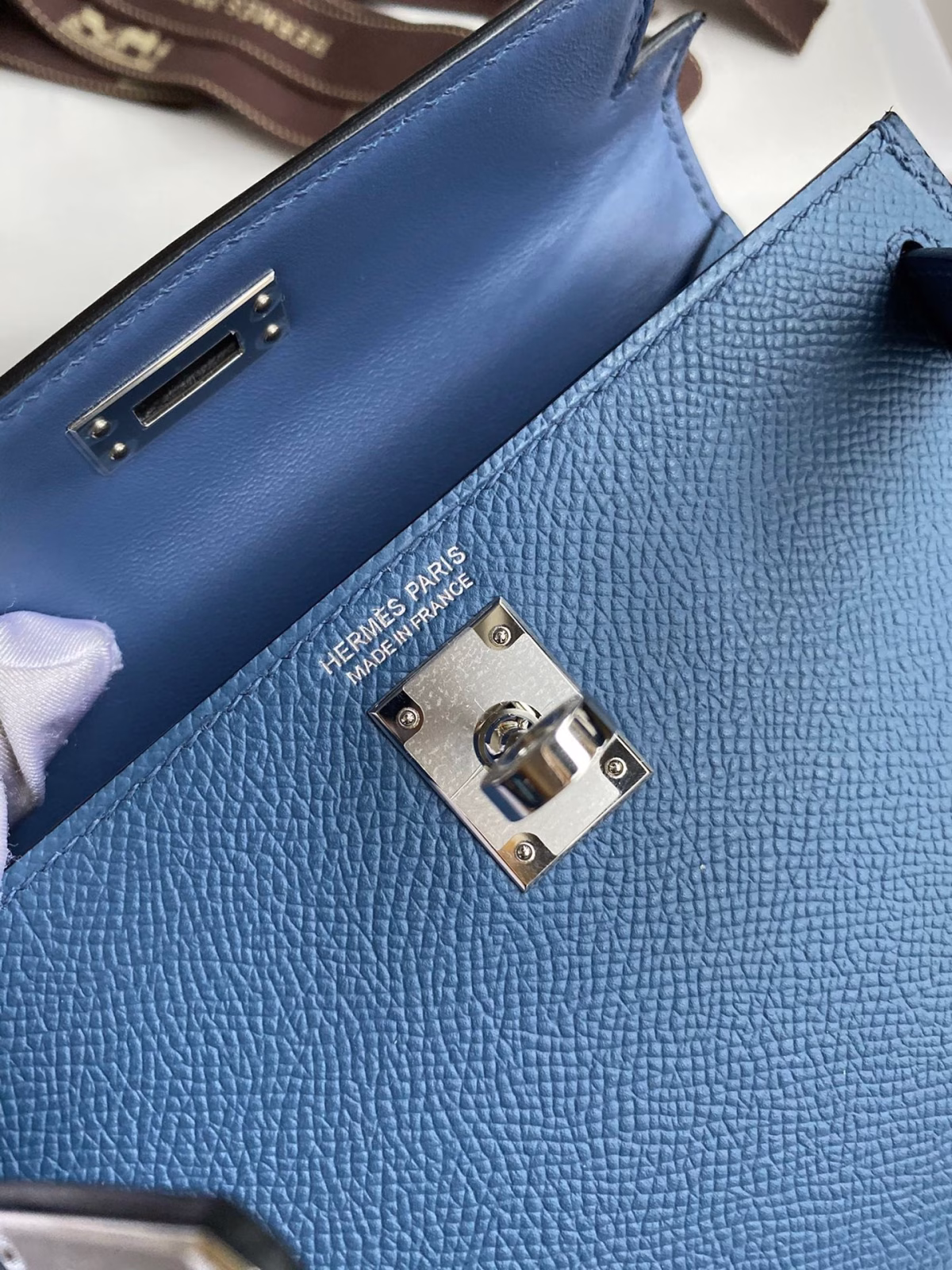 Hermes Kelly Mini II Sellier Handmade Bag In Blue Agate Epsom Calfskin - Image 4