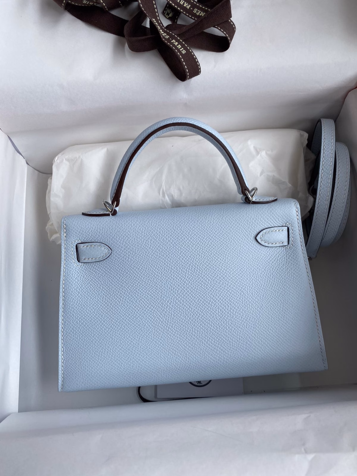 Hermes Kelly Mini II Sellier Handmade Bag In Blue Brume Epsom Calfskin - Image 6