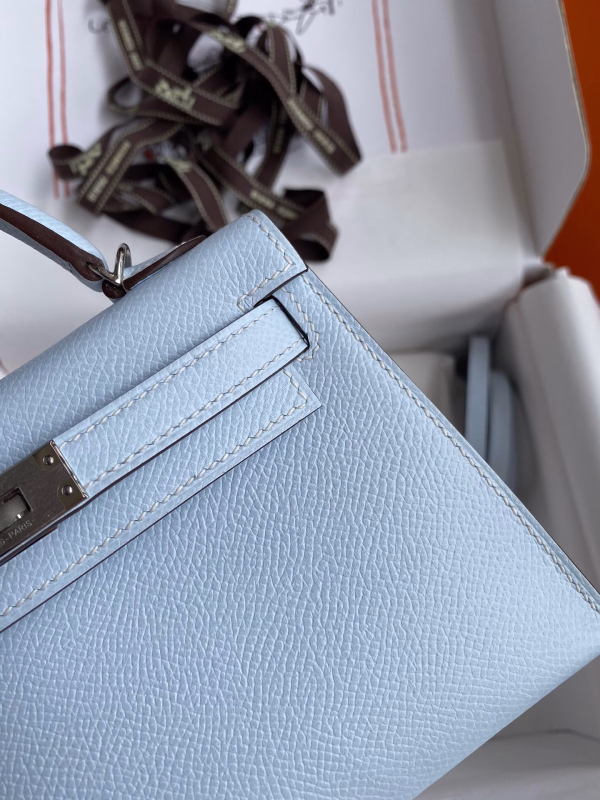 Hermes Kelly Mini II Sellier Handmade Bag In Blue Brume Epsom Calfskin - Image 8