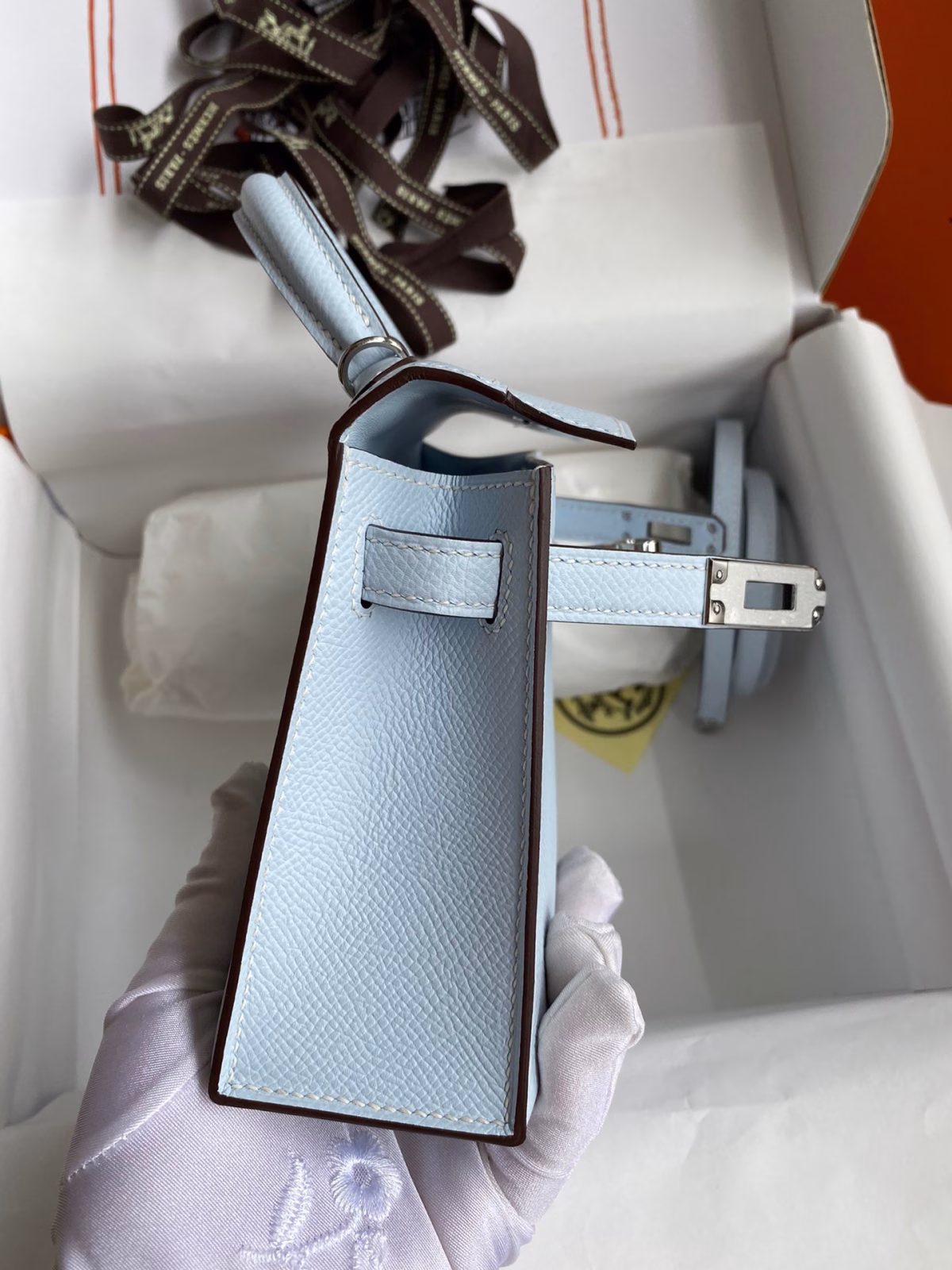 Hermes Kelly Mini II Sellier Handmade Bag In Blue Brume Epsom Calfskin - Image 2