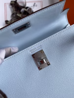 Hermes Kelly Mini II Sellier Handmade Bag In Blue Brume Epsom Calfskin - Image 4