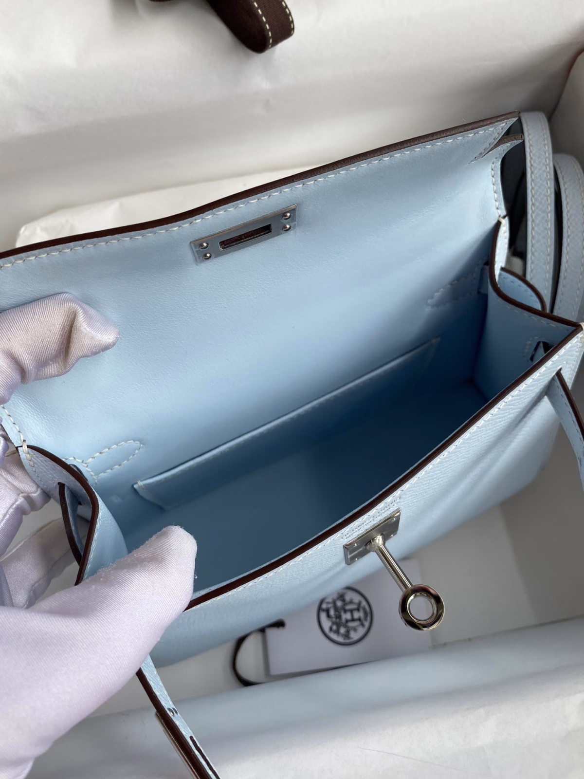 Hermes Kelly Mini II Sellier Handmade Bag In Blue Brume Epsom Calfskin - Image 5