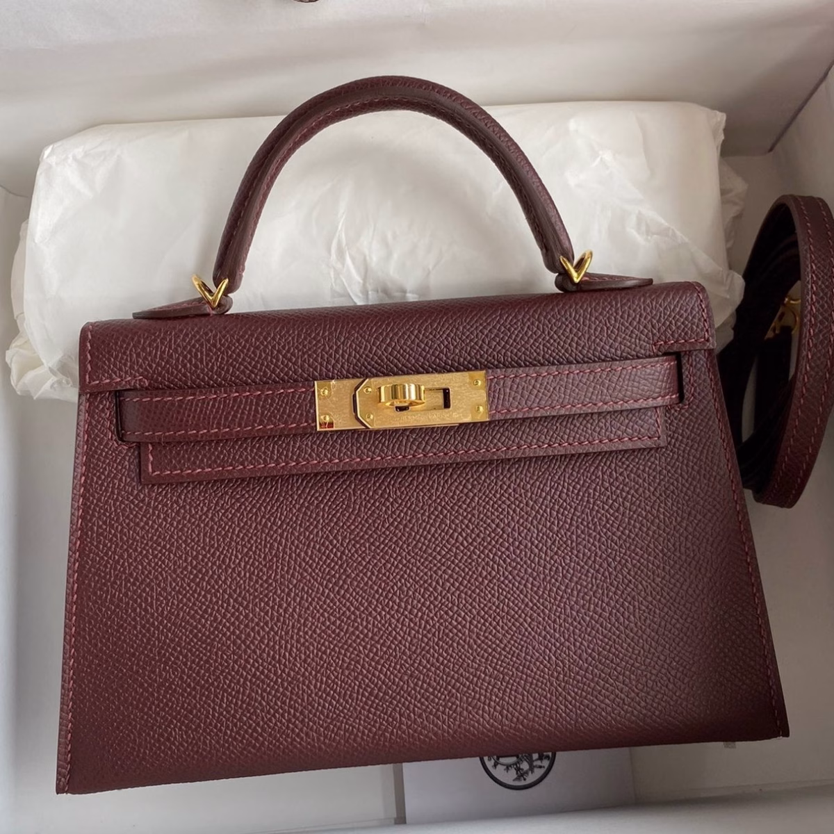 Hermes Kelly Mini II Sellier Handmade Bag In Bordeaux Epsom Calfskin - Image 1