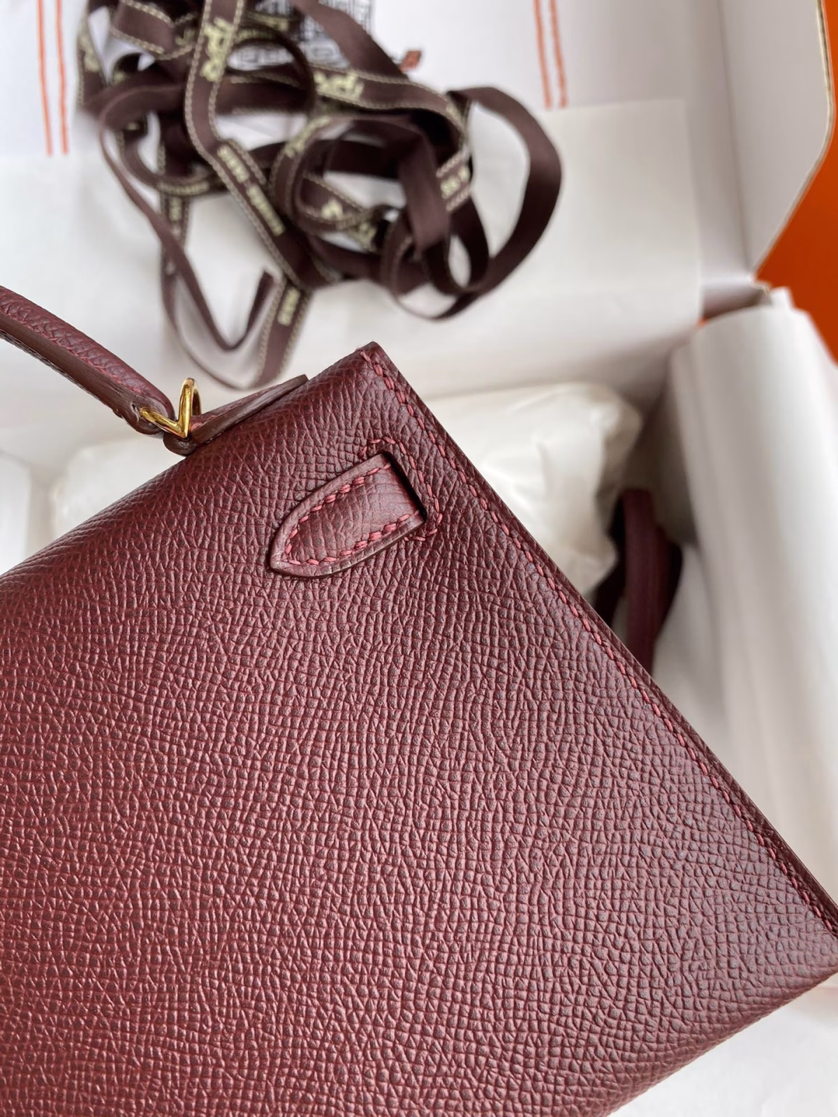 Hermes Kelly Mini II Sellier Handmade Bag In Bordeaux Epsom Calfskin - Image 2