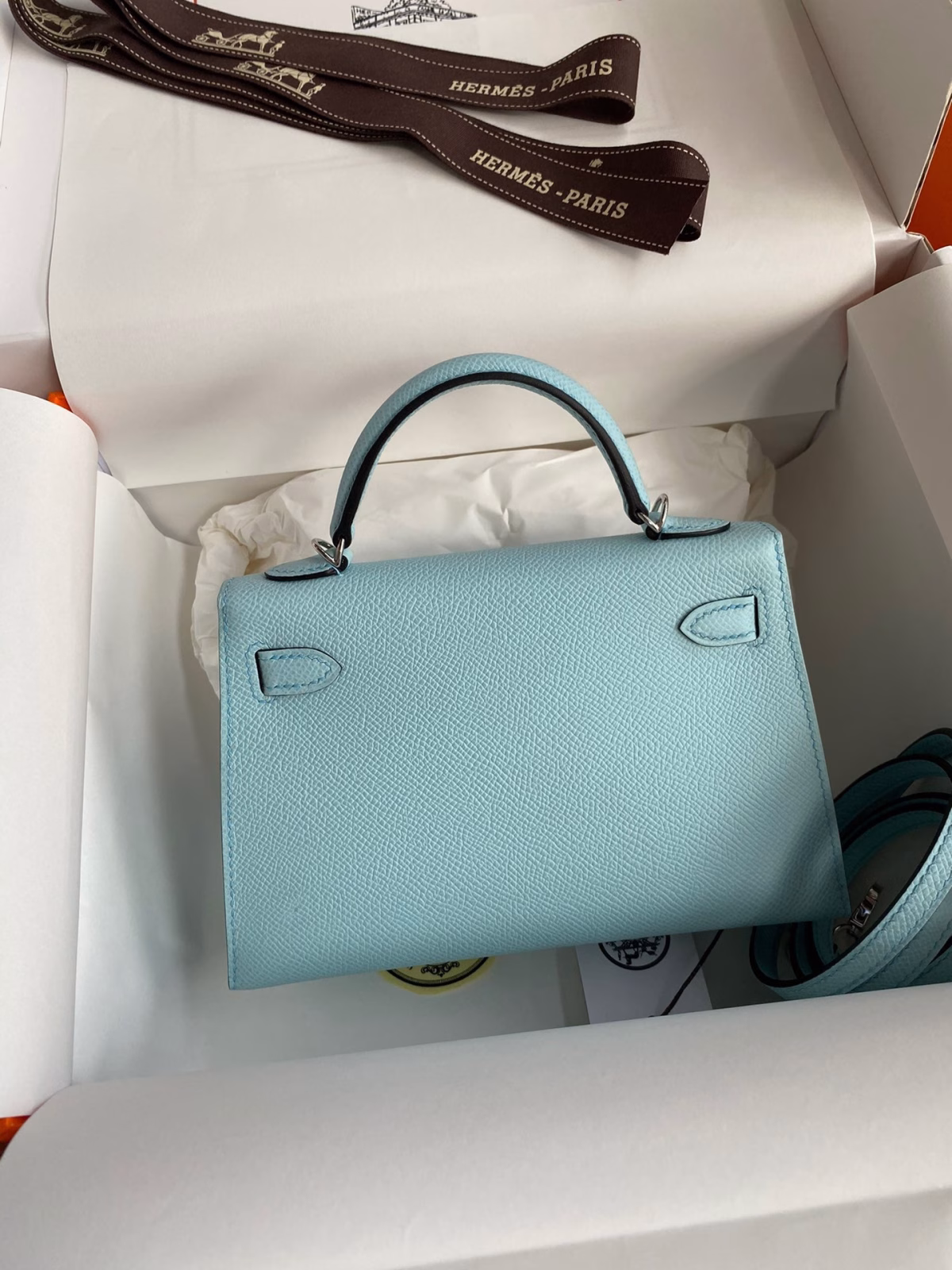 Hermes Kelly Mini II Sellier Handmade Bag In Blue Zephyr Epsom Calfskin - Image 6