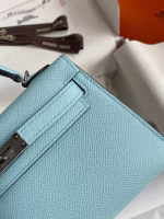 Hermes Kelly Mini II Sellier Handmade Bag In Blue Zephyr Epsom Calfskin - Image 9
