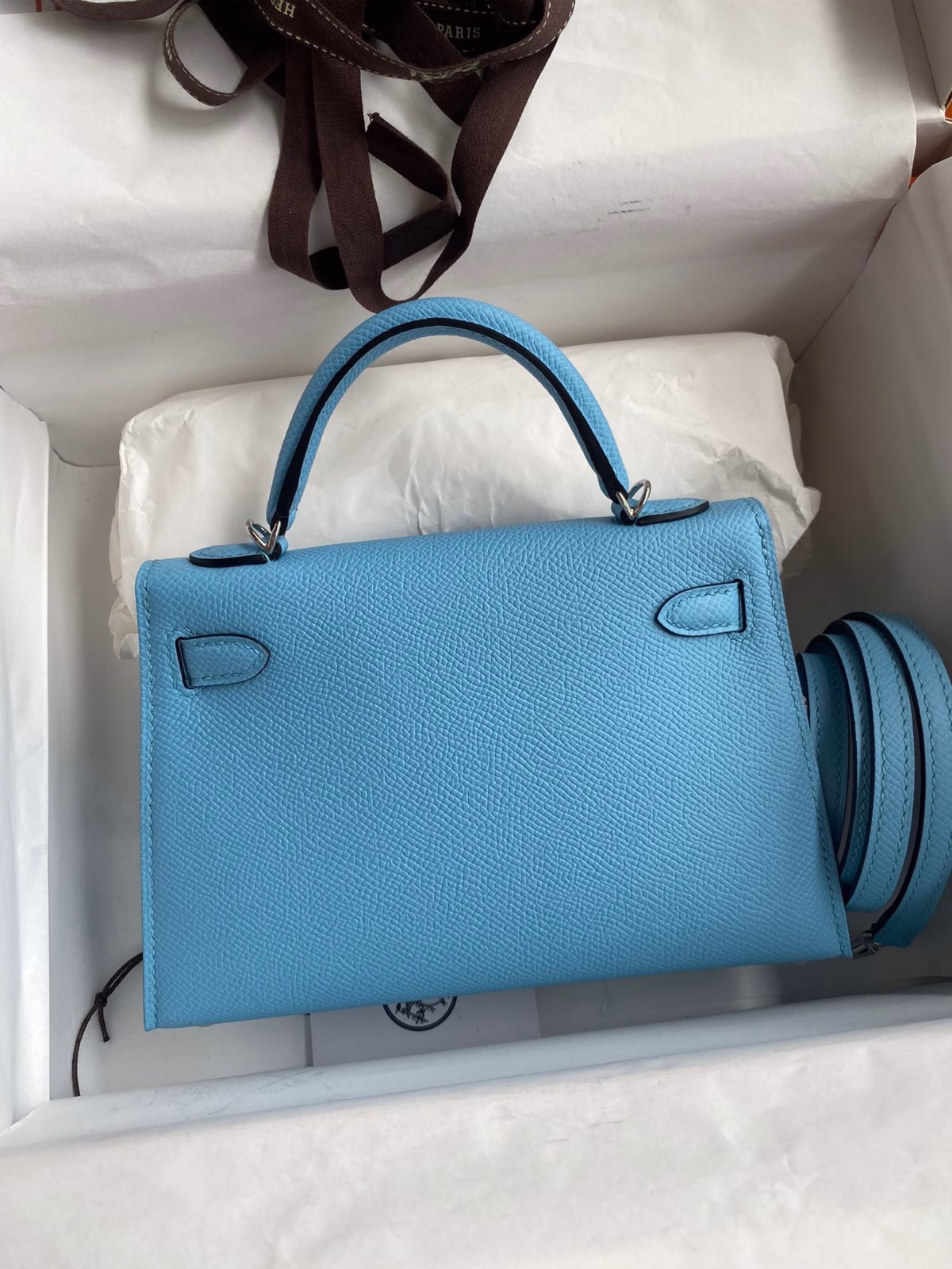 Hermes Kelly Mini II Sellier Handmade Bag In Celeste Epsom Calfskin - Image 2