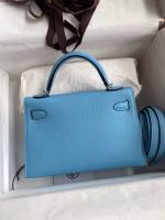 Hermes Kelly Mini II Sellier Handmade Bag In Celeste Epsom Calfskin - Image 2