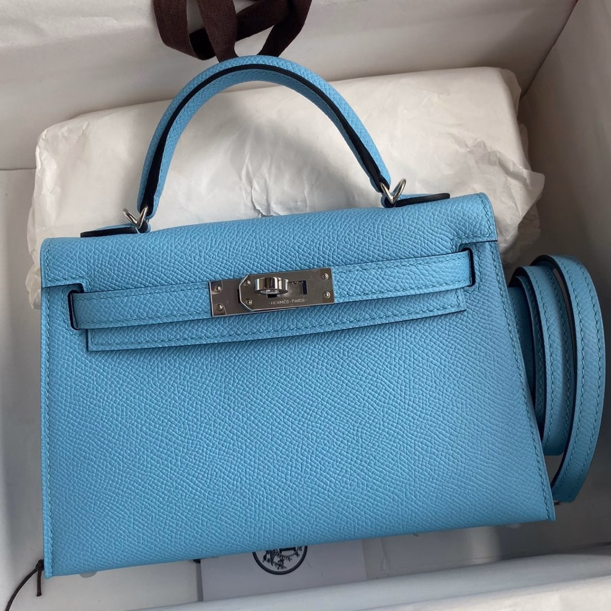 Hermes Kelly Mini II Sellier Handmade Bag In Celeste Epsom Calfskin - Image 1