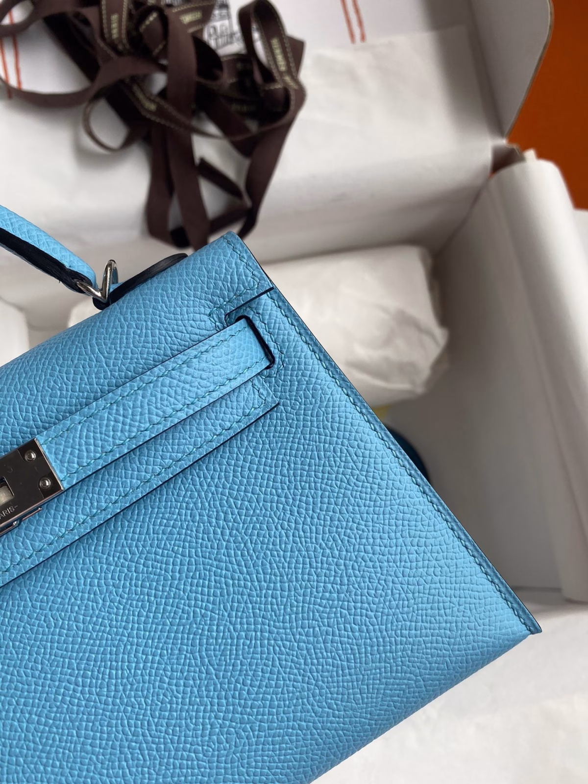 Hermes Kelly Mini II Sellier Handmade Bag In Celeste Epsom Calfskin - Image 3