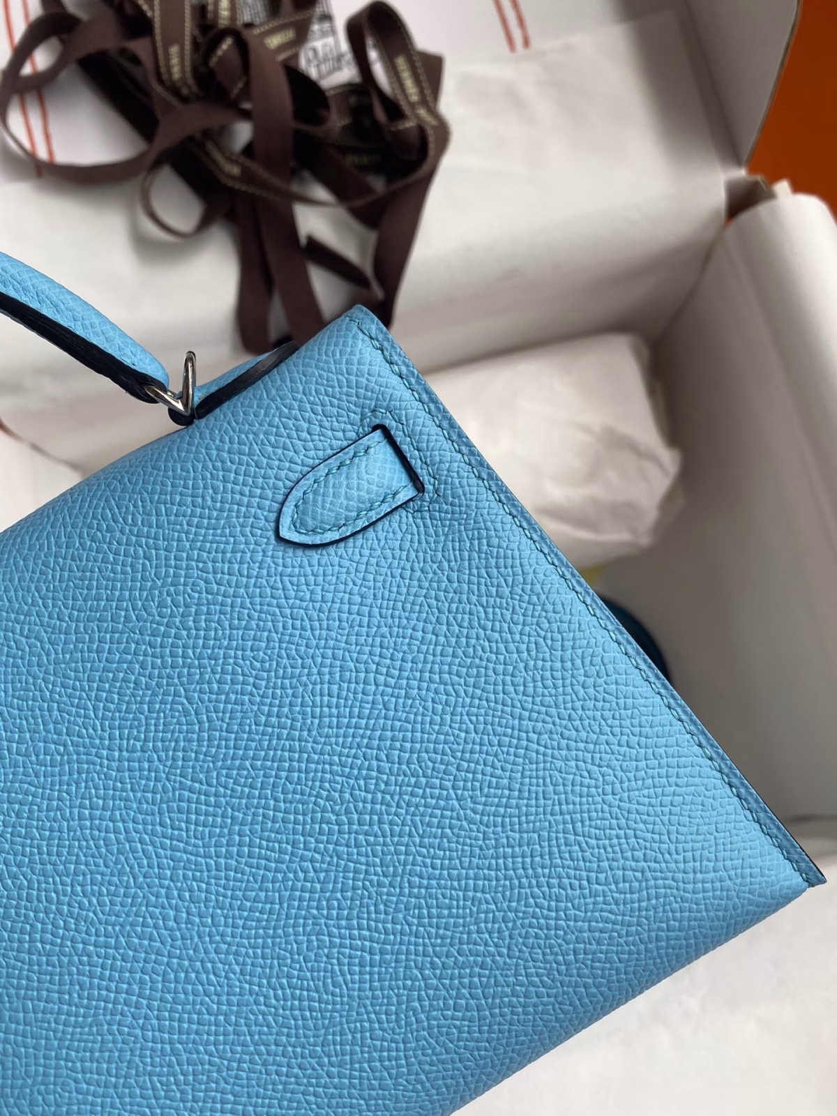 Hermes Kelly Mini II Sellier Handmade Bag In Celeste Epsom Calfskin - Image 5