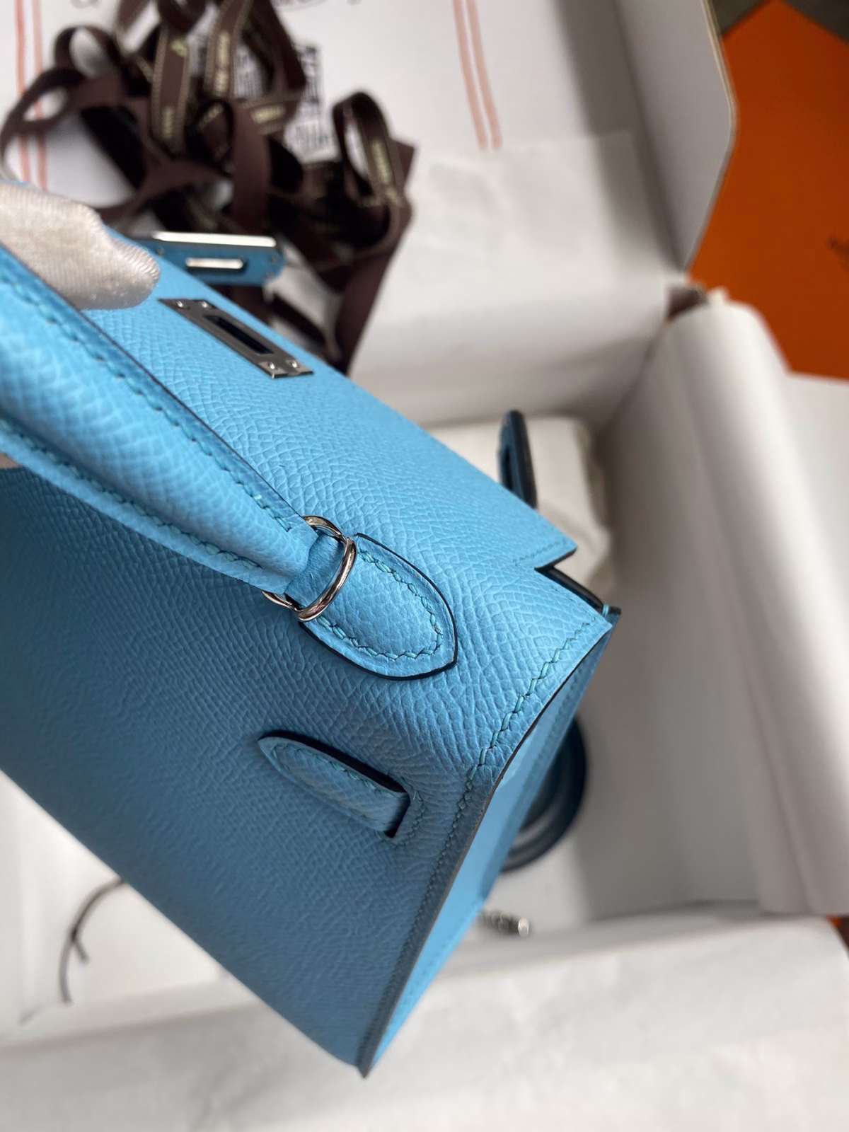 Hermes Kelly Mini II Sellier Handmade Bag In Celeste Epsom Calfskin - Image 6