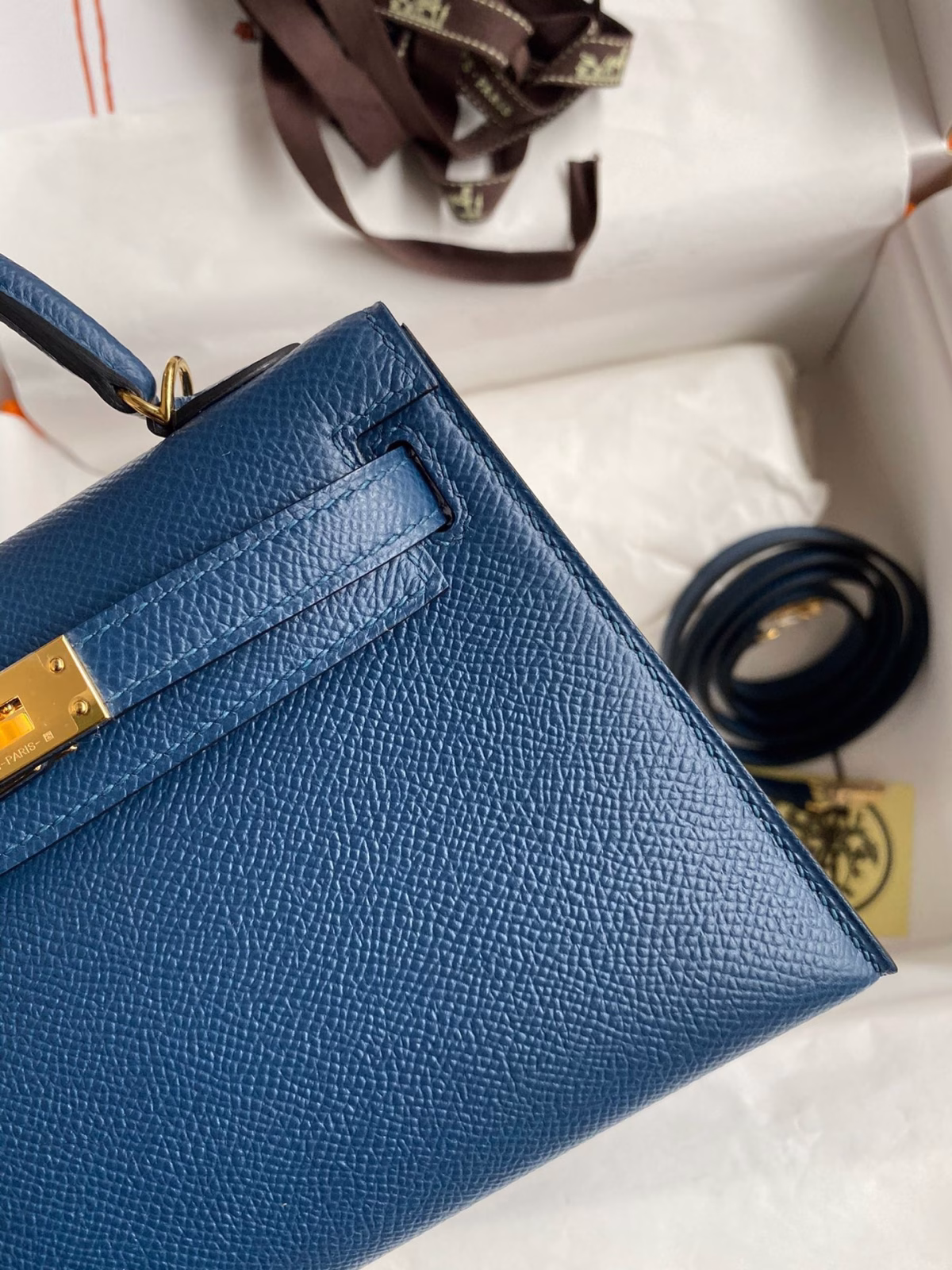 Hermes Kelly Mini II Sellier Handmade Bag In Deep Blue Epsom Calfskin - Image 9