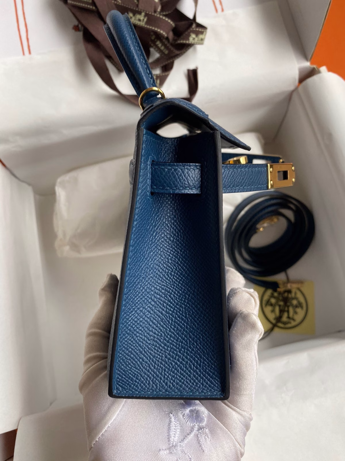 Hermes Kelly Mini II Sellier Handmade Bag In Deep Blue Epsom Calfskin - Image 4