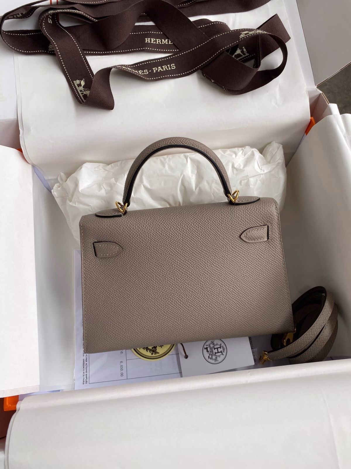 Hermes Kelly Mini II Sellier Handmade Bag In Gris Asphalt Epsom Calfskin - Image 6