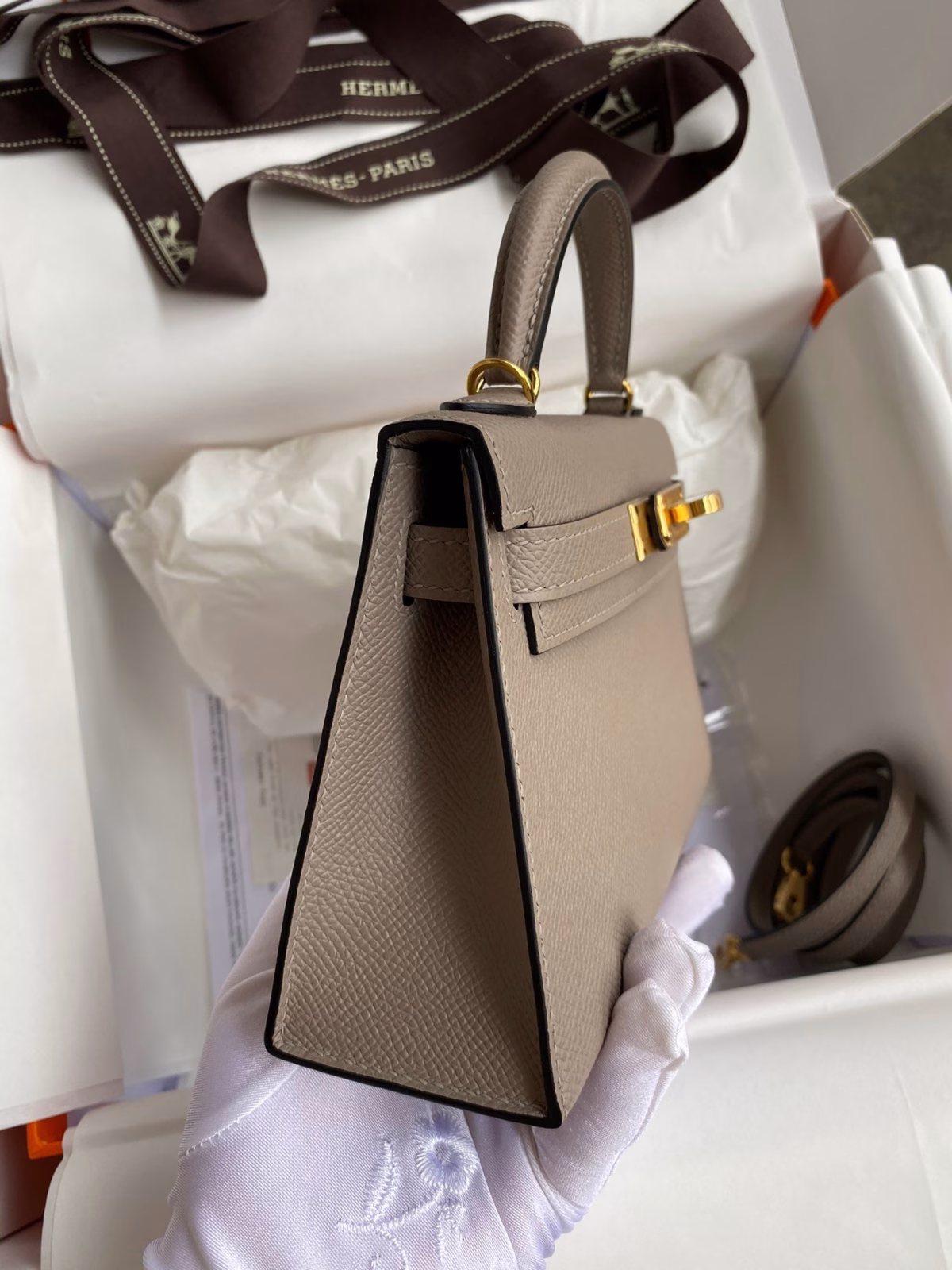 Hermes Kelly Mini II Sellier Handmade Bag In Gris Asphalt Epsom Calfskin - Image 7