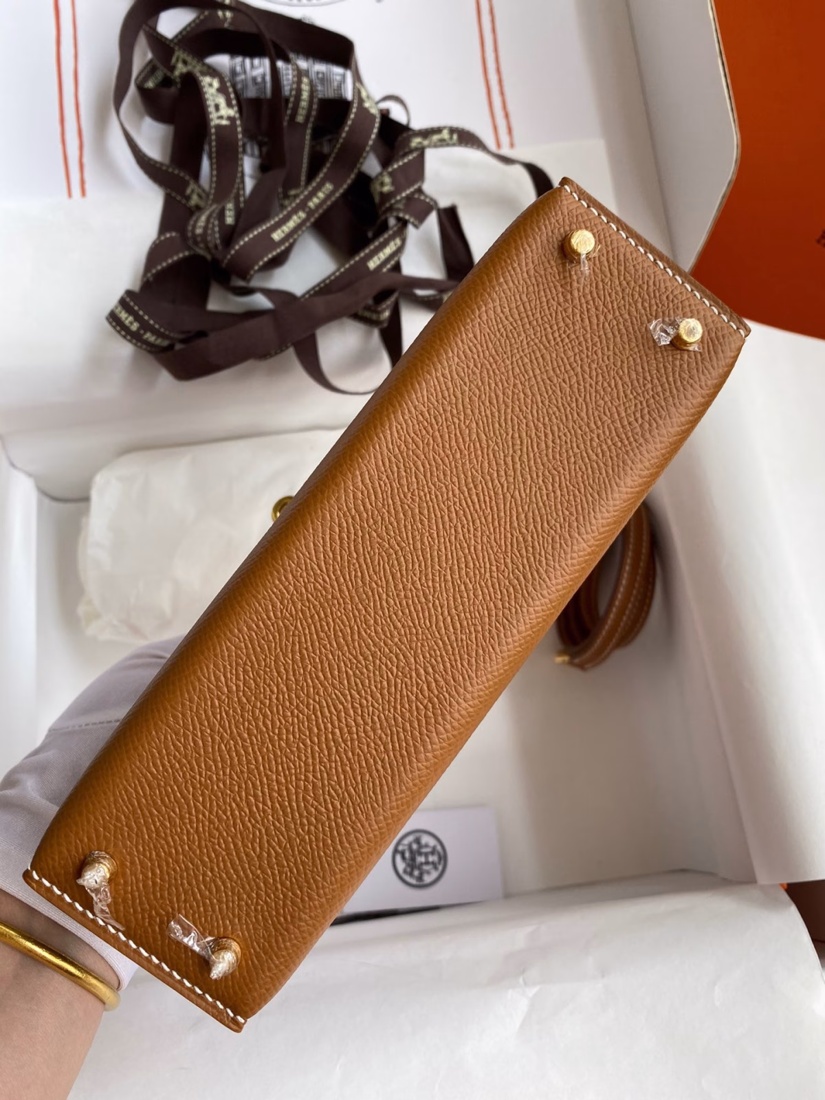 Hermes Kelly Mini II Sellier Handmade Bag In Gold Epsom Calfskin - Image 7