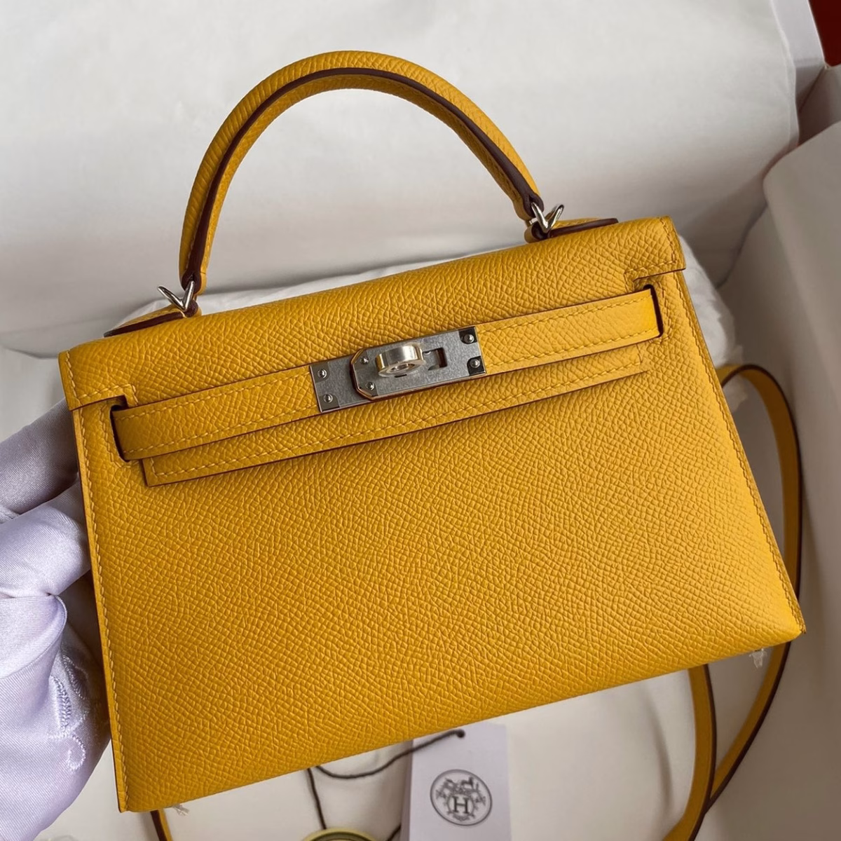 Hermes Kelly Mini II Sellier Handmade Bag In Jaune Ambre Epsom Calfskin - Image 1
