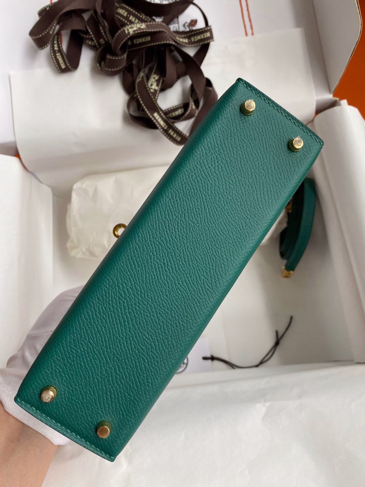 Hermes Kelly Mini II Sellier Handmade Bag In Malachite Epsom Calfskin - Image 7