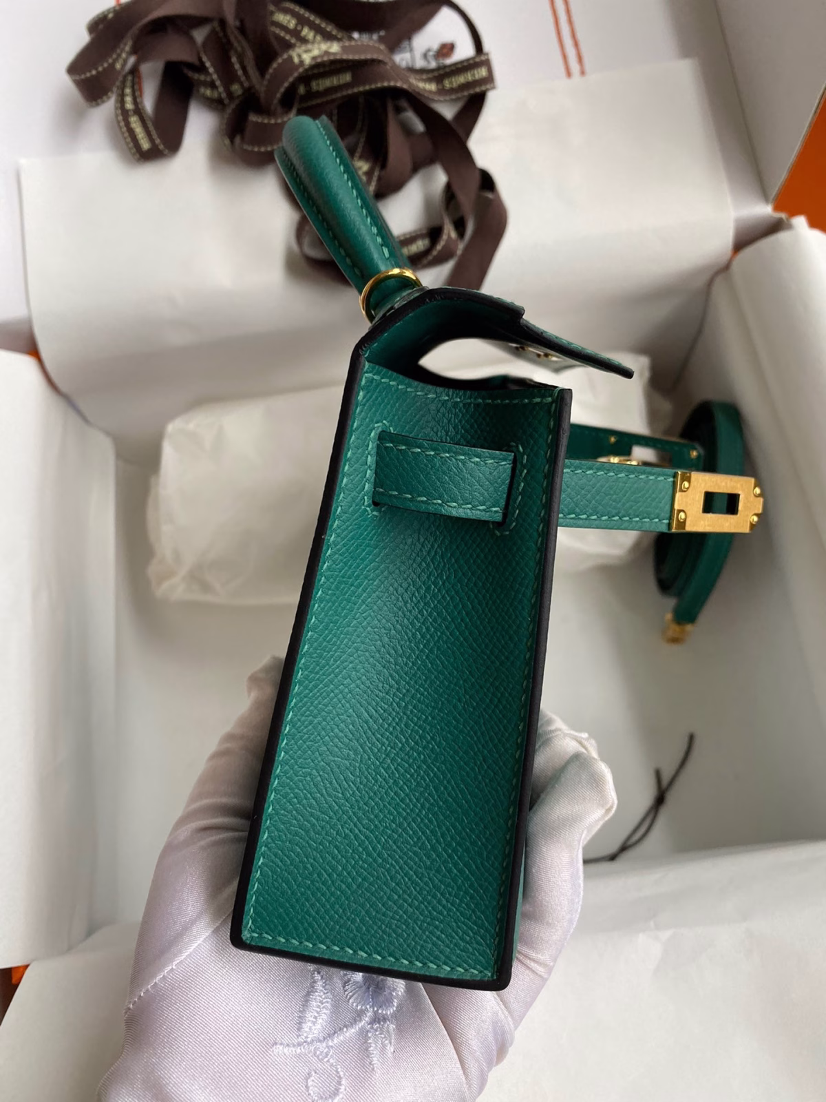 Hermes Kelly Mini II Sellier Handmade Bag In Malachite Epsom Calfskin - Image 2