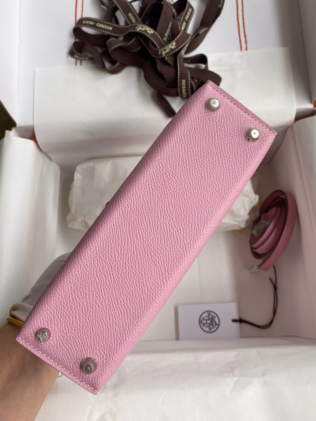 Hermes Kelly Mini II Sellier Handmade Bag In Mauve Sylvestre Epsom Calfskin - Image 7