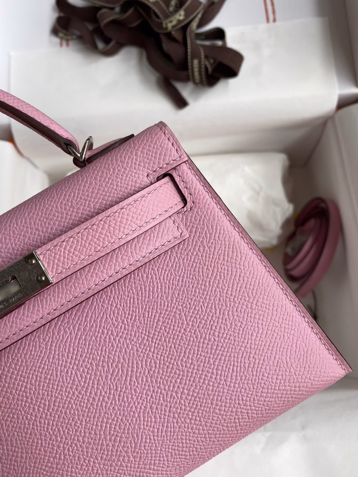 Hermes Kelly Mini II Sellier Handmade Bag In Mauve Sylvestre Epsom Calfskin - Image 8