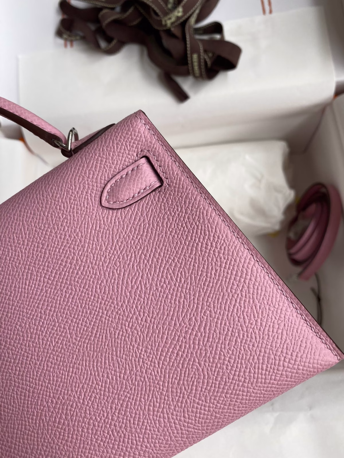 Hermes Kelly Mini II Sellier Handmade Bag In Mauve Sylvestre Epsom Calfskin - Image 9