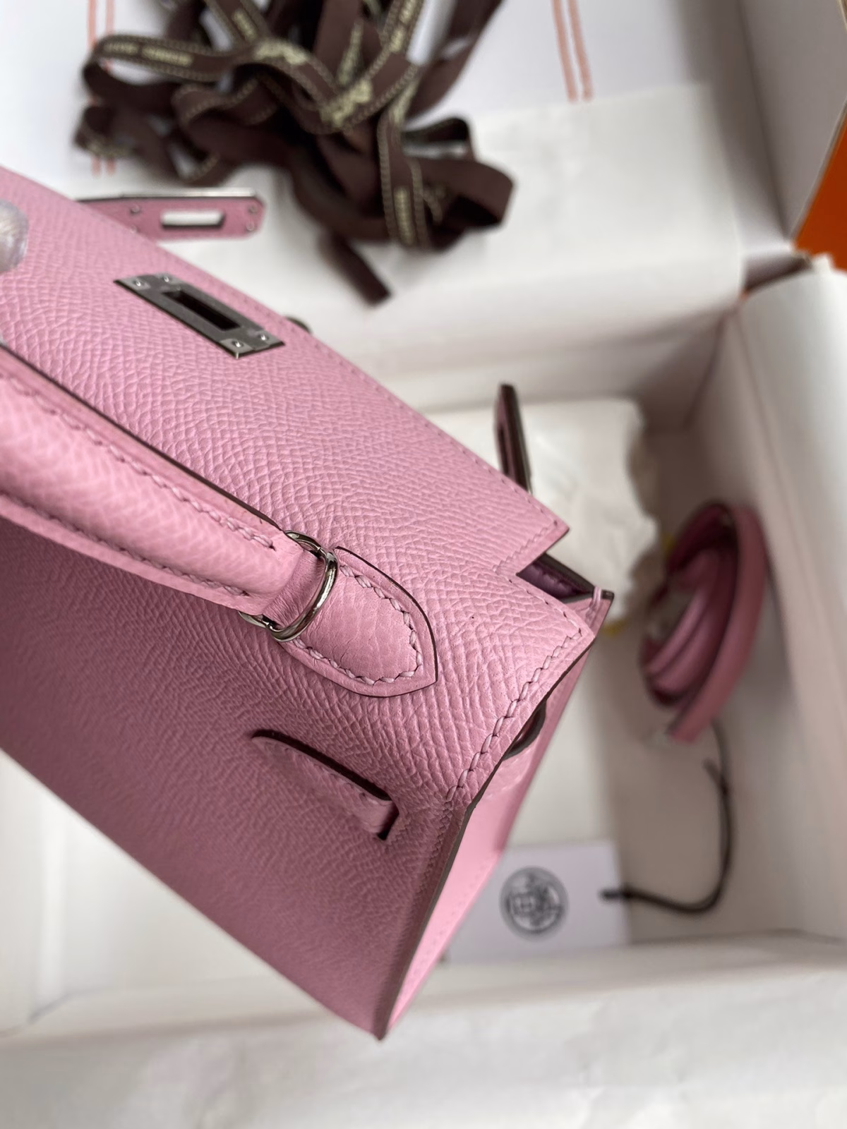 Hermes Kelly Mini II Sellier Handmade Bag In Mauve Sylvestre Epsom Calfskin - Image 3