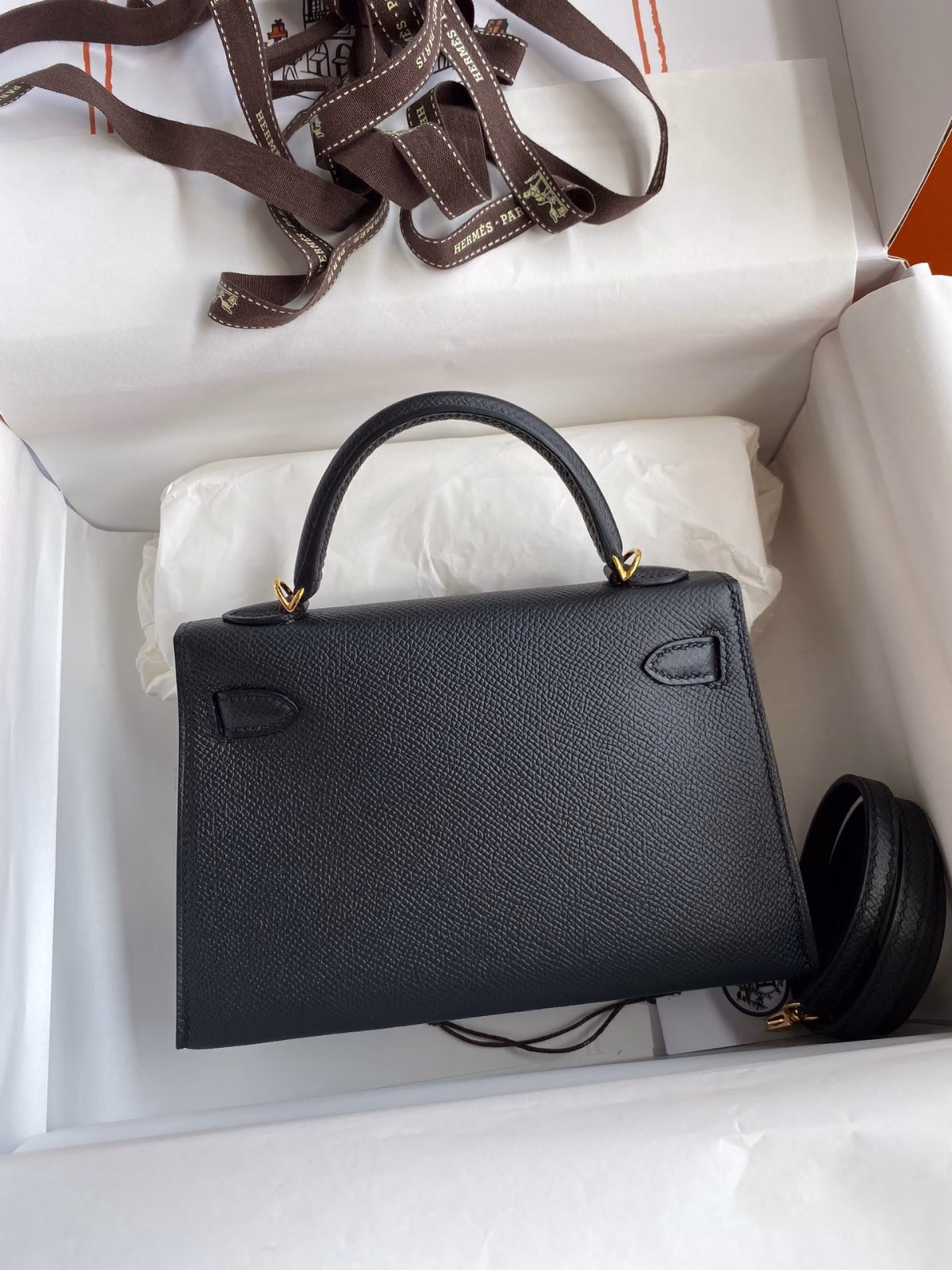 Hermes Kelly Mini II Sellier Handmade Bag In Black Epsom Calfskin - Image 8