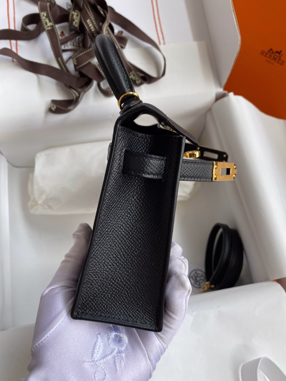 Hermes Kelly Mini II Sellier Handmade Bag In Black Epsom Calfskin - Image 3
