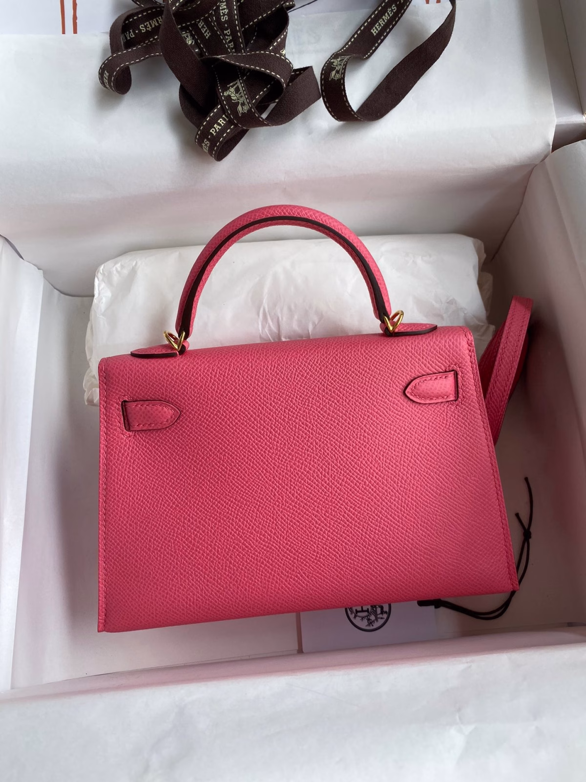 Hermes Kelly Mini II Sellier Handmade Bag In Rose Azalee Epsom Calfskin - Image 6