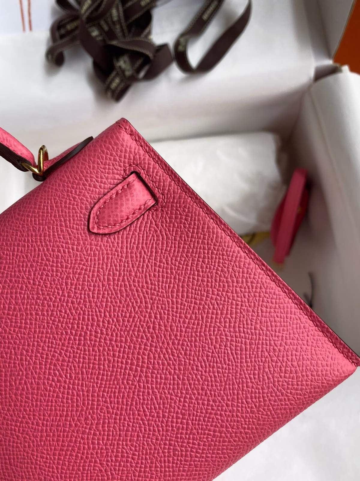 Hermes Kelly Mini II Sellier Handmade Bag In Rose Azalee Epsom Calfskin - Image 9