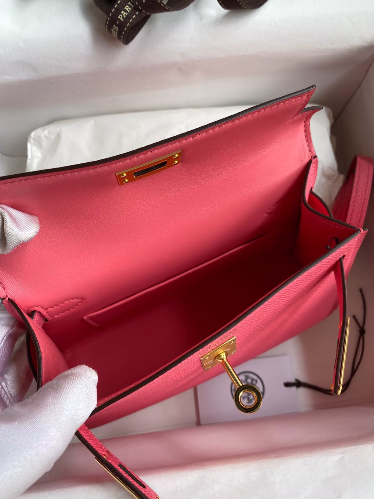 Hermes Kelly Mini II Sellier Handmade Bag In Rose Azalee Epsom Calfskin - Image 5