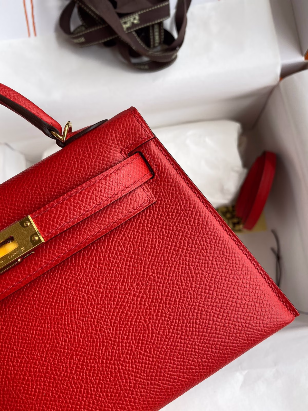 Hermes Kelly Mini II Sellier Handmade Bag In Red Epsom Calfskin - Image 9