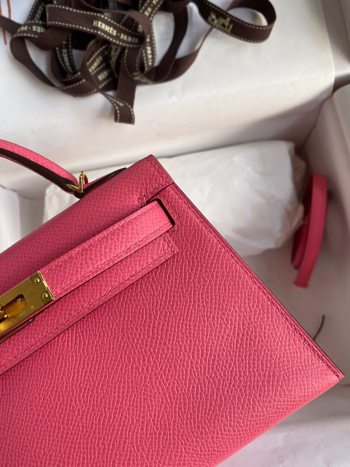 Hermes Kelly Mini II Sellier Handmade Bag In Rose Lipstick Epsom Calfskin - Image 8