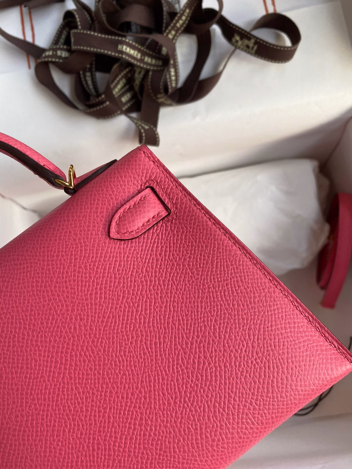 Hermes Kelly Mini II Sellier Handmade Bag In Rose Lipstick Epsom Calfskin - Image 9