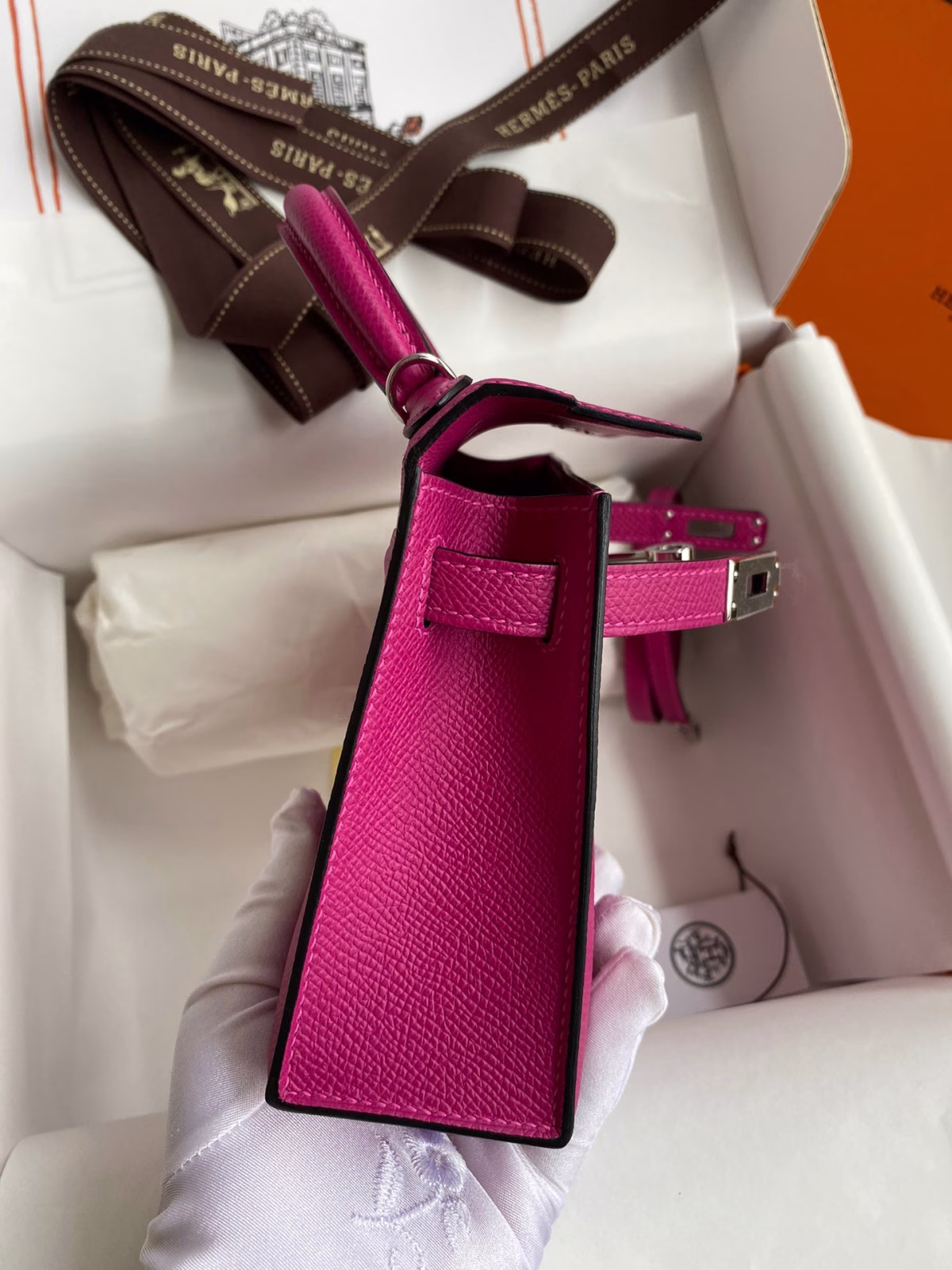Hermes Kelly Mini II Sellier Handmade Bag In Rose Purple Epsom Calfskin - Image 3