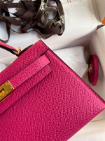 Hermes Kelly Mini II Sellier Handmade Bag In Rose Red Epsom Calfskin - Image 6