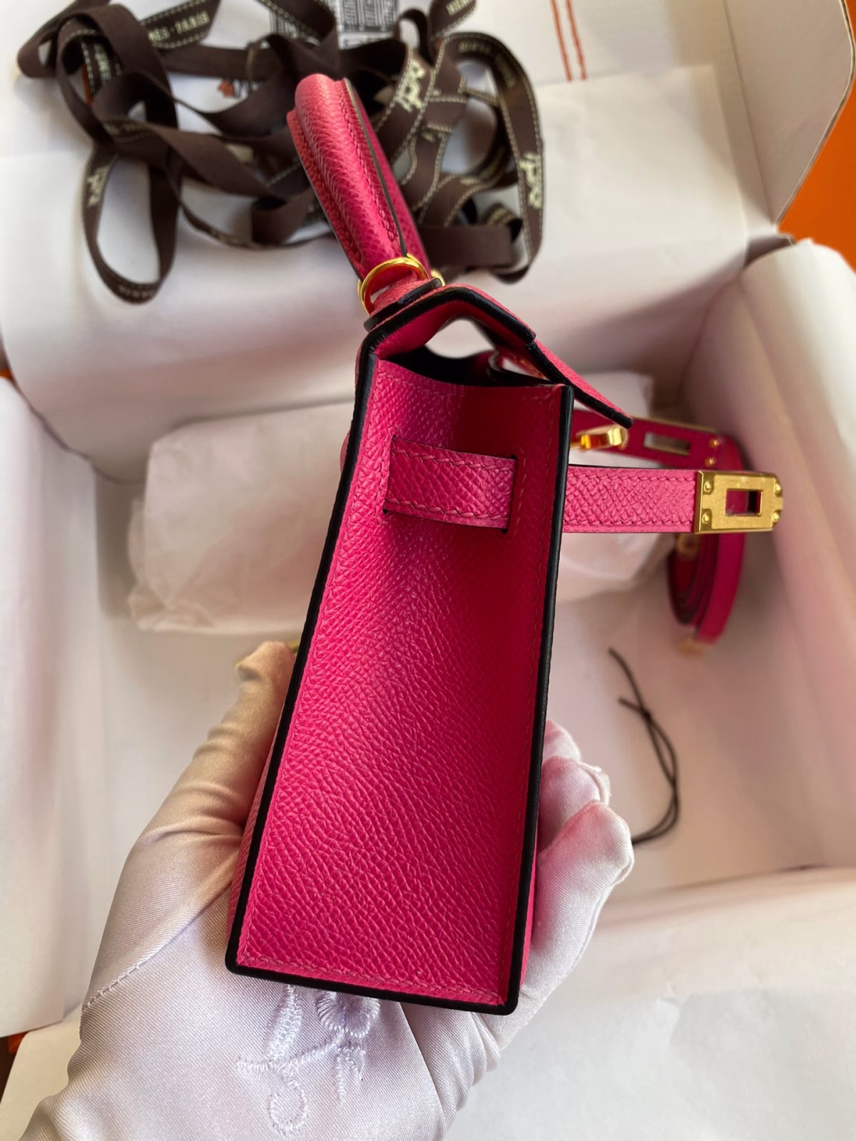 Hermes Kelly Mini II Sellier Handmade Bag In Rose Red Epsom Calfskin - Image 3