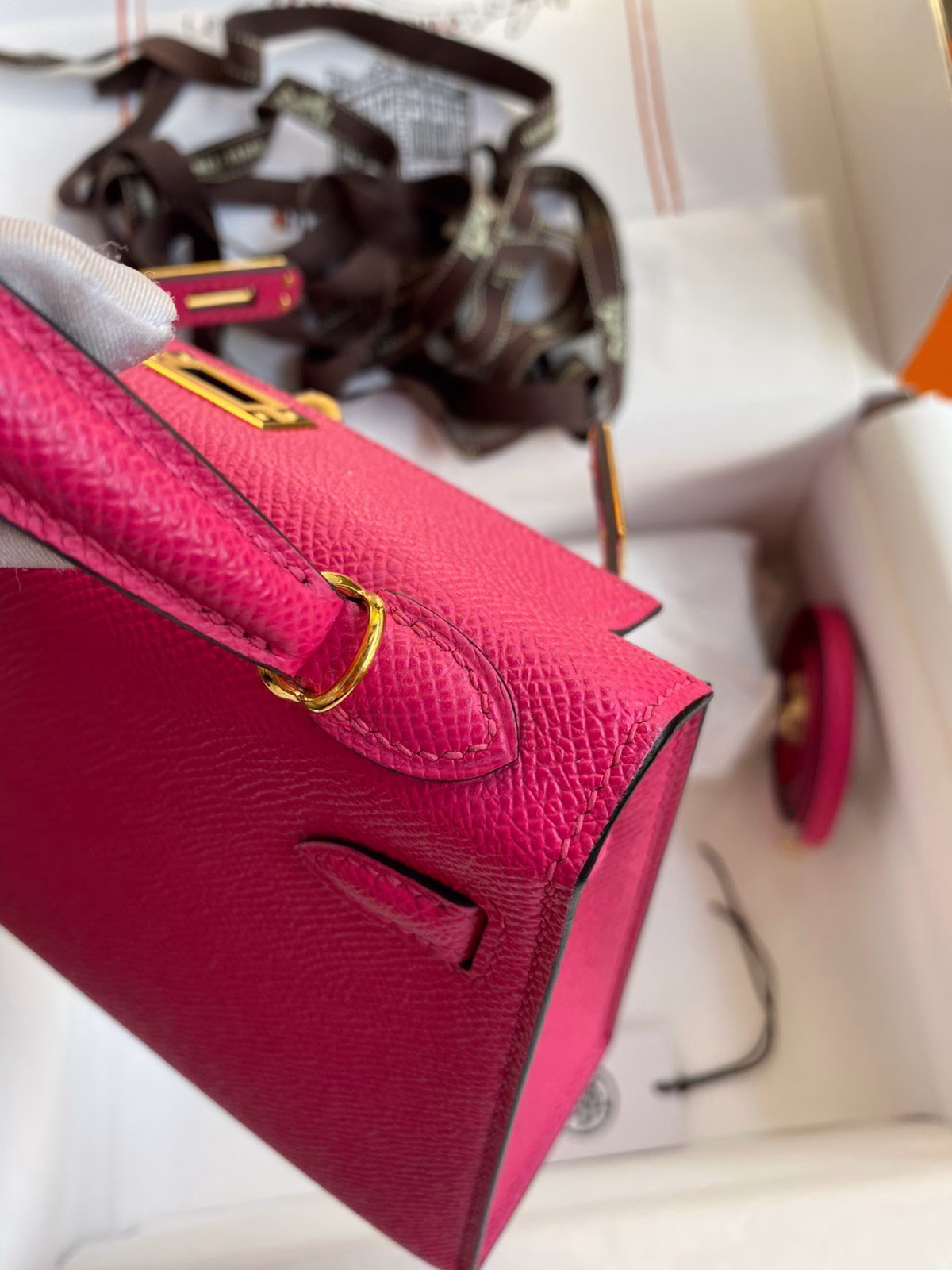 Hermes Kelly Mini II Sellier Handmade Bag In Rose Red Epsom Calfskin - Image 4