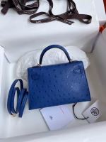 Hermes Kelly Mini II Sellier Handmade Bag In Blue Electric Ostrich Leather - Image 6
